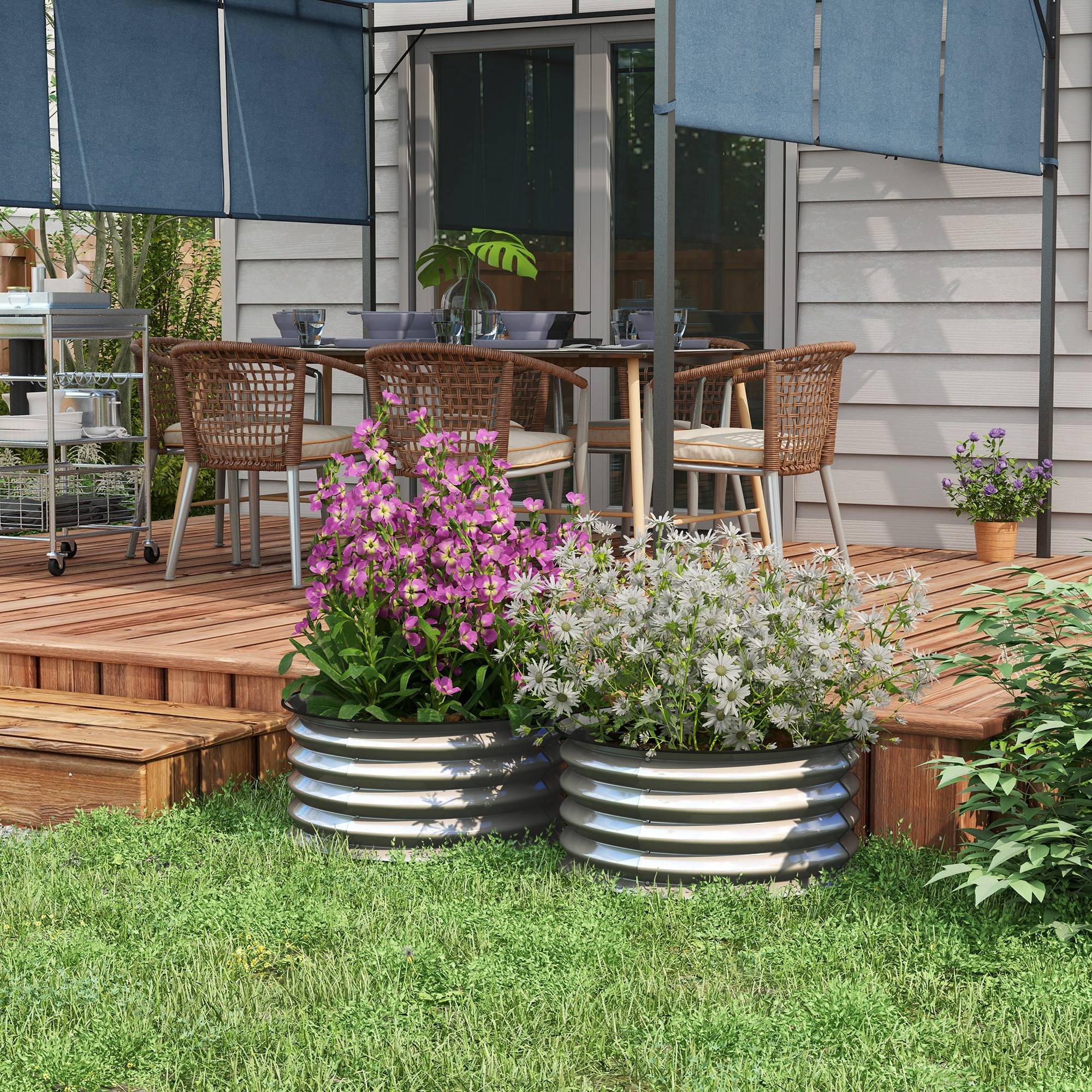 ComfortXL - Lot de 2 Carrés Potagers Métal Jardin Modulable Fond Ouvert Argent 60cm - ComfortXL Outdoor Living