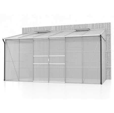 Vitavia - Serre adossée IDA 7800 - 7,8 m² en polycarbonate avec porte coulissante & lucarnes, Couleur Aluminium , Polycarbonate 4 mm - Image 2