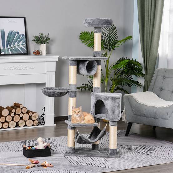 Grande Tour pour Chat 154 cm avec Niche Hamac Tunnel et Postes à Griffer en Sisal Gris - ComfortXL Outdoor Living - Image 3
