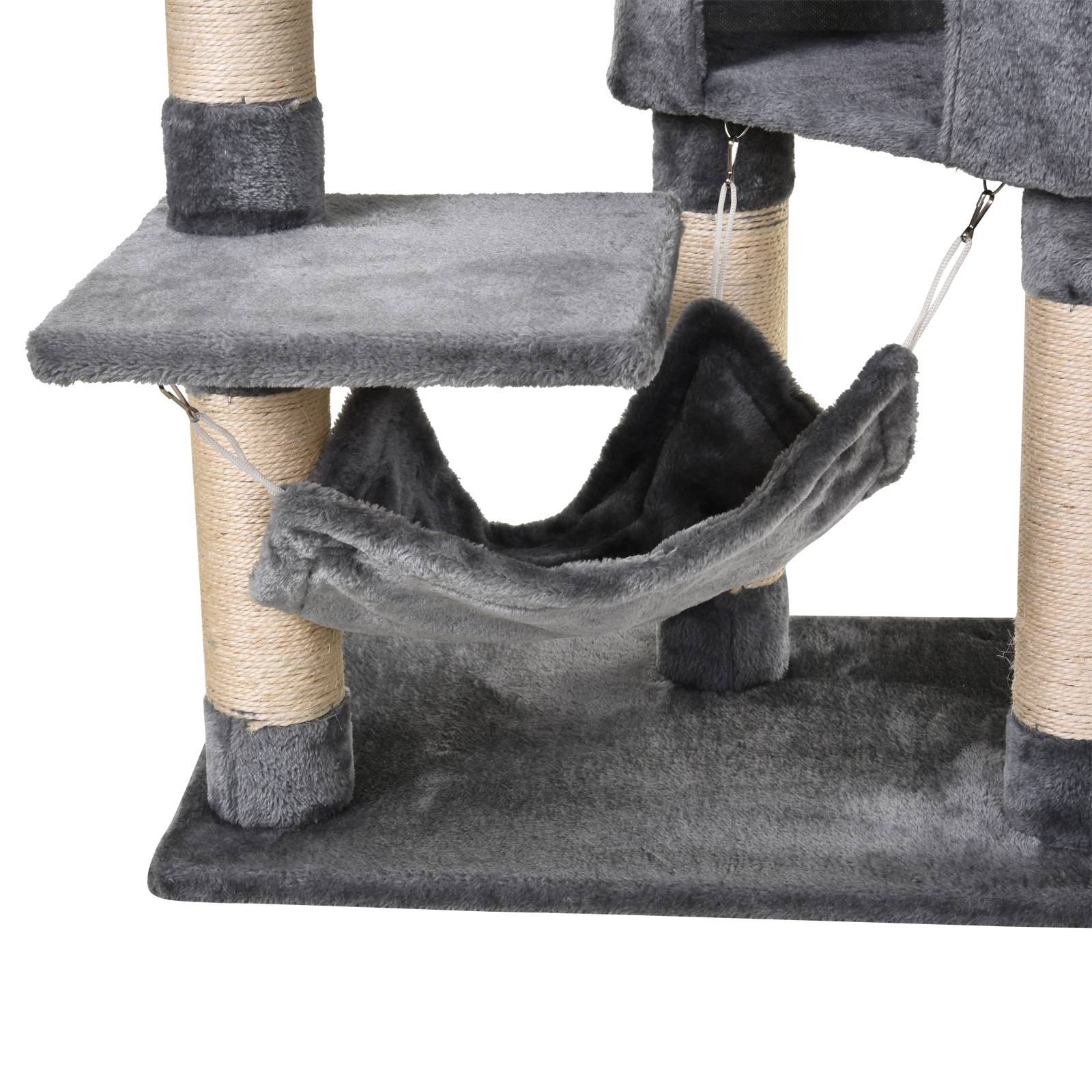 Grande Tour pour Chat 154 cm avec Niche Hamac Tunnel et Postes à Griffer en Sisal Gris - ComfortXL Outdoor Living - Image 9