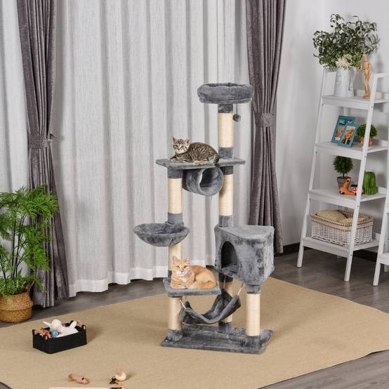 Grande Tour pour Chat 154 cm avec Niche Hamac Tunnel et Postes à Griffer en Sisal Gris - ComfortXL Outdoor Living - Image 2
