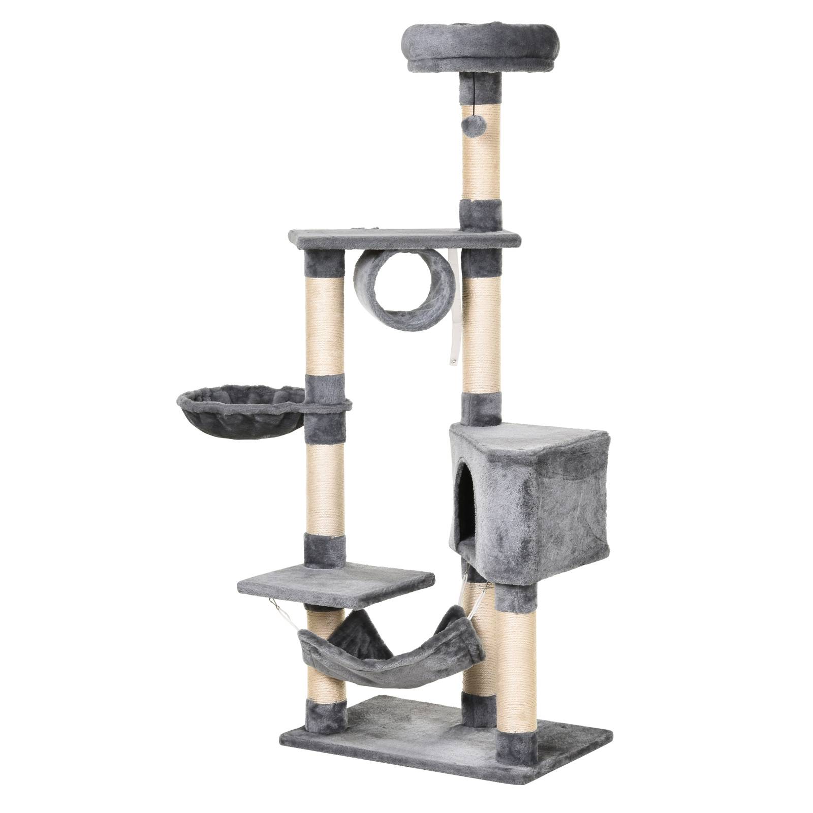 Grande Tour pour Chat 154 cm avec Niche Hamac Tunnel et Postes à Griffer en Sisal Gris - ComfortXL Outdoor Living - Image 1