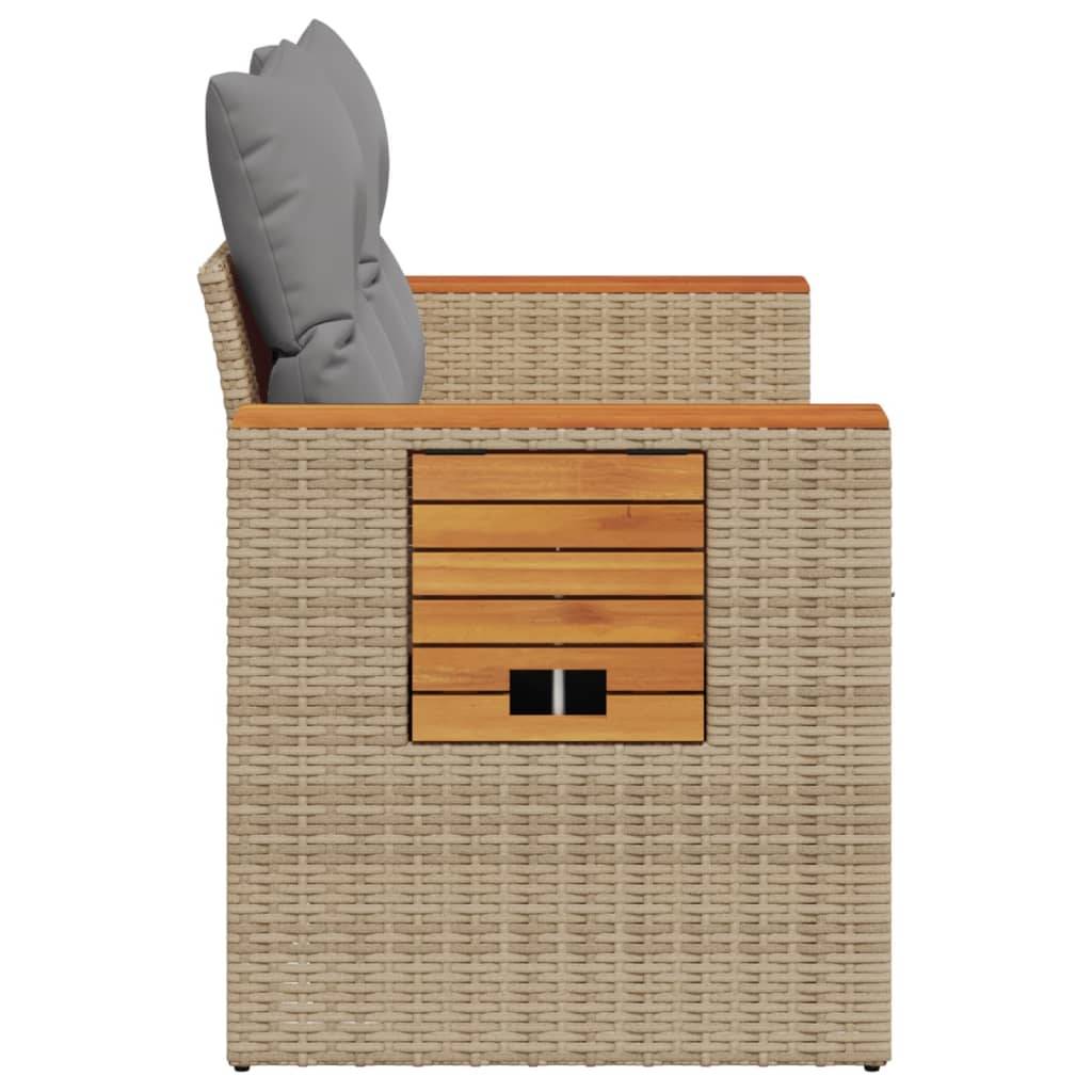 Canapé Extérieur 2 Places Résine Beige Acacia Tablette et Coussins Gris Clair – ComfortXL Outdoor Living - Image 5
