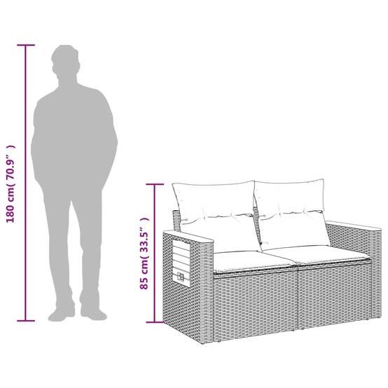 Canapé Extérieur 2 Places Résine Beige Acacia Tablette et Coussins Gris Clair – ComfortXL Outdoor Living - Image 6