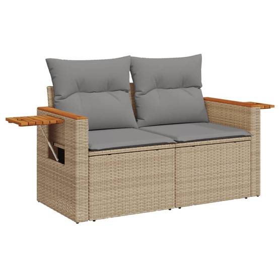 Canapé Extérieur 2 Places Résine Beige Acacia Tablette et Coussins Gris Clair – ComfortXL Outdoor Living - Image 8