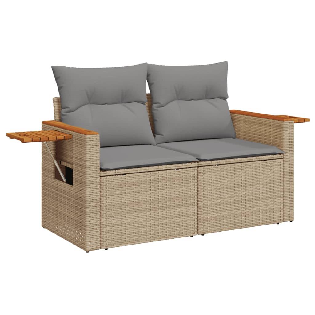 Canapé Extérieur 2 Places Résine Beige Acacia Tablette et Coussins Gris Clair – ComfortXL Outdoor Living - Image 8