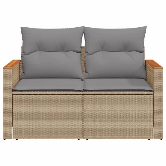 Canapé Extérieur 2 Places Résine Beige Acacia Tablette et Coussins Gris Clair – ComfortXL Outdoor Living - Image 4