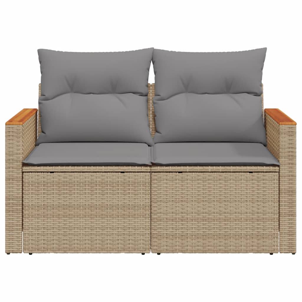 Canapé Extérieur 2 Places Résine Beige Acacia Tablette et Coussins Gris Clair – ComfortXL Outdoor Living - Image 4