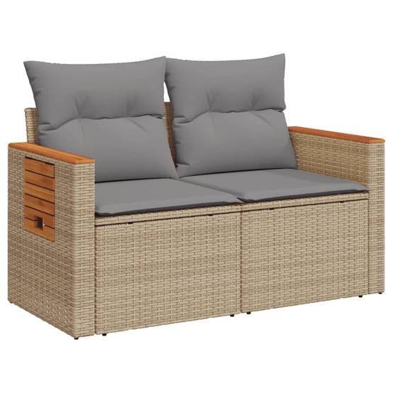 Canapé Extérieur 2 Places Résine Beige Acacia Tablette et Coussins Gris Clair – ComfortXL Outdoor Living - Image 2