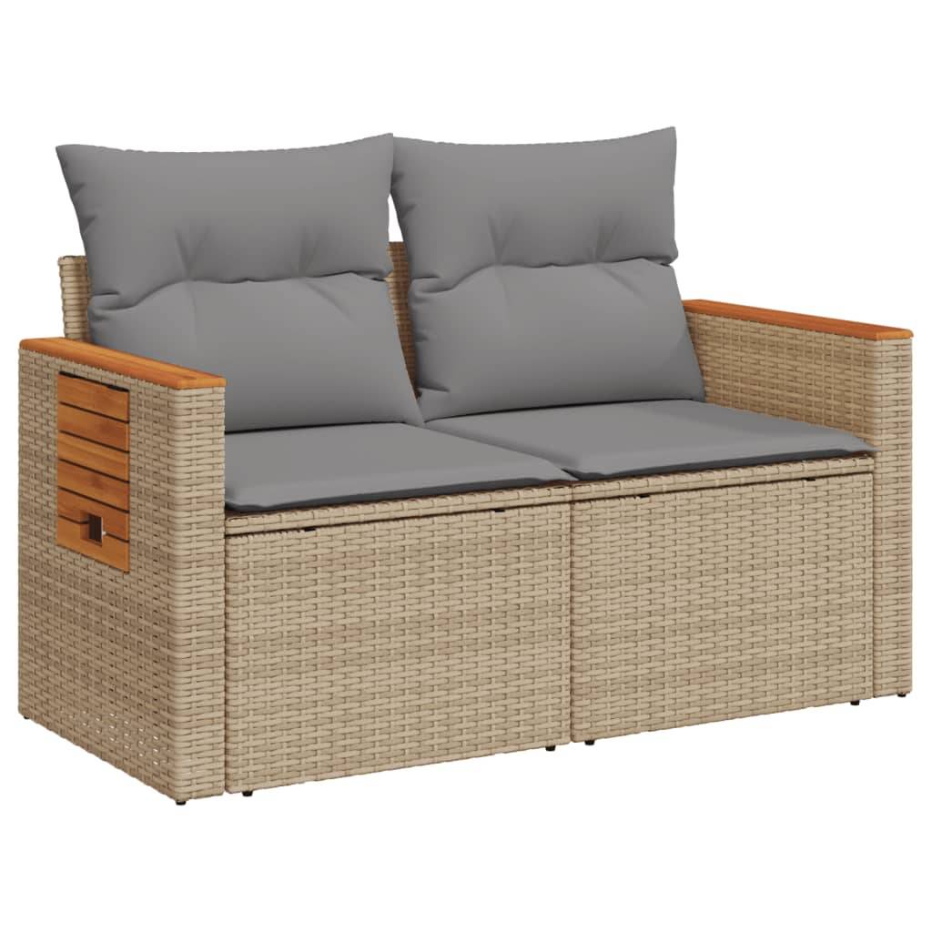 Canapé Extérieur 2 Places Résine Beige Acacia Tablette et Coussins Gris Clair – ComfortXL Outdoor Living - Image 2
