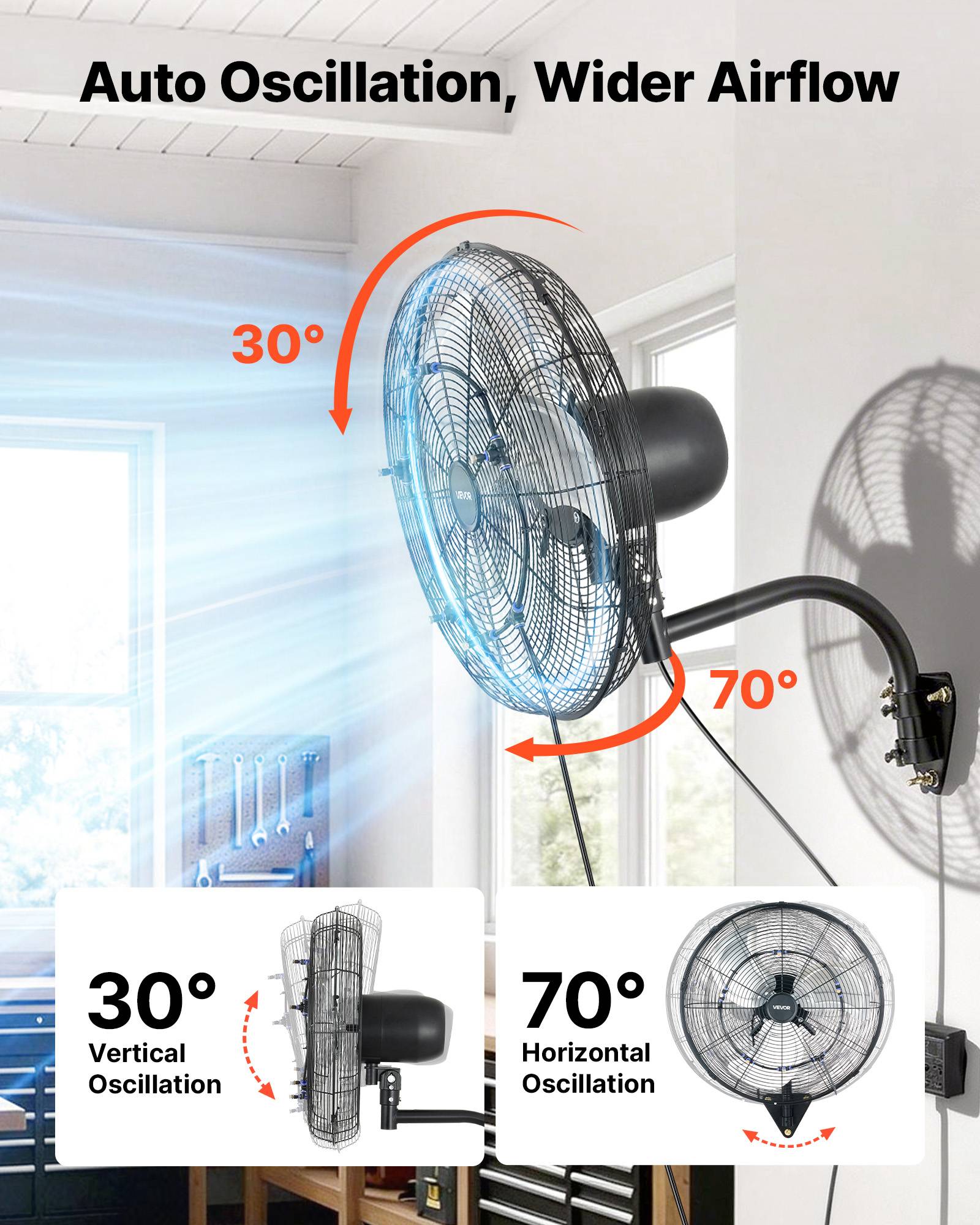 Vevor - VEVOR Ventilateur Mural Industriel Brumisateur Oscillant 50,5 cm Télécommande - Image 6
