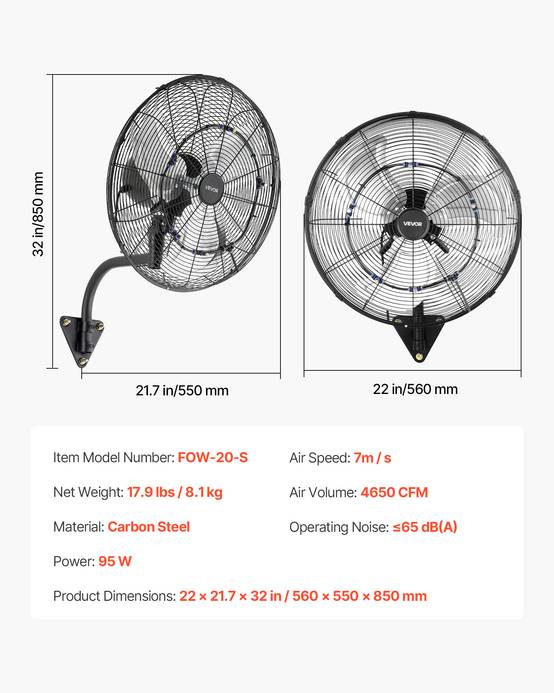 Vevor - VEVOR Ventilateur Mural Industriel Brumisateur Oscillant 50,5 cm Télécommande - Image 7