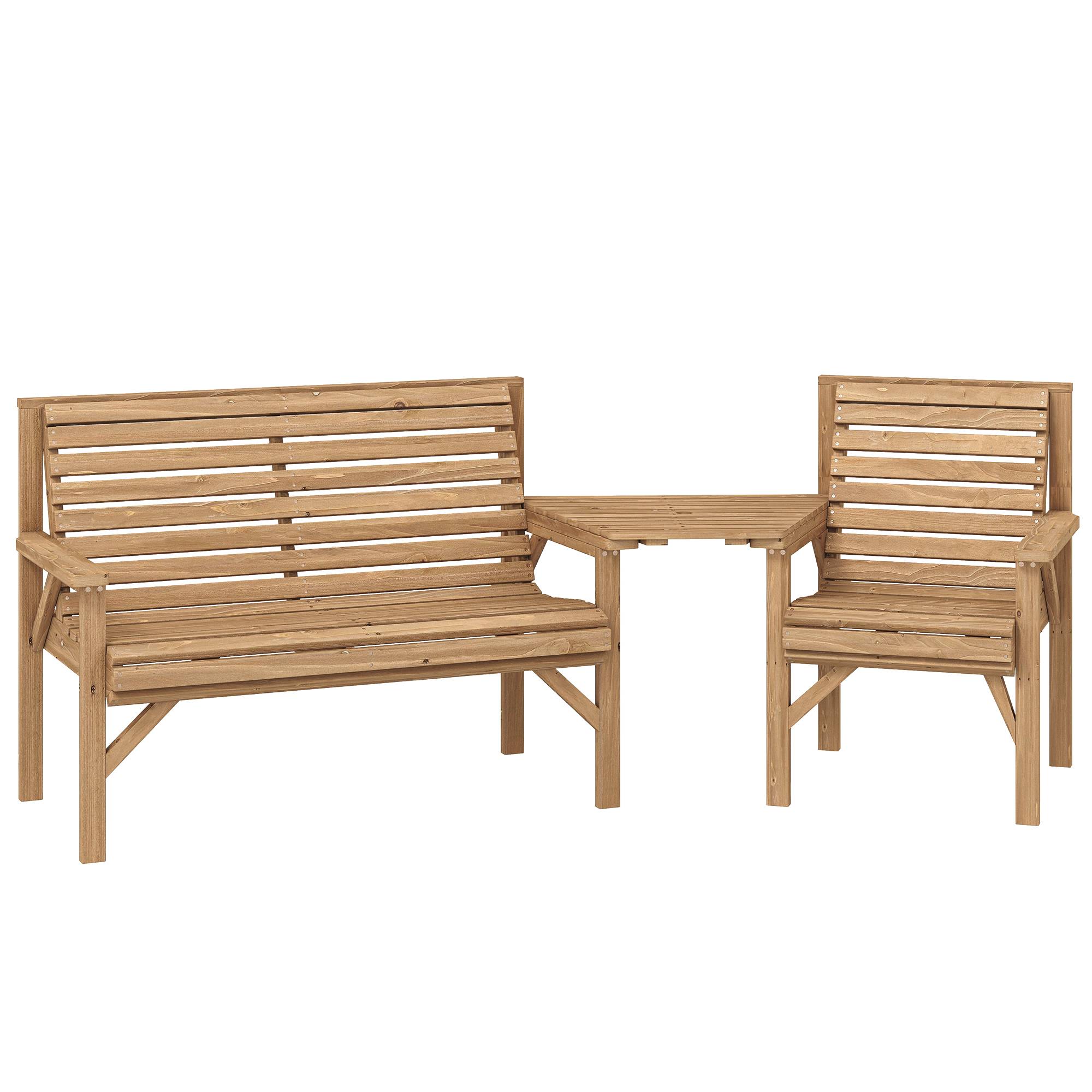 Ensemble de 3 chaises de jardin en bois avec trou de parasol, banc et table amovible, dimensions 121x65x90 cm - Image 1