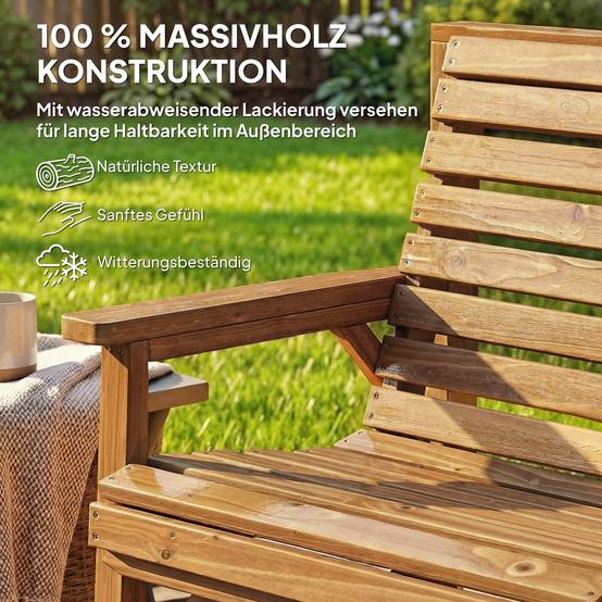 Ensemble de 3 chaises de jardin en bois avec trou de parasol, banc et table amovible, dimensions 121x65x90 cm - Image 7