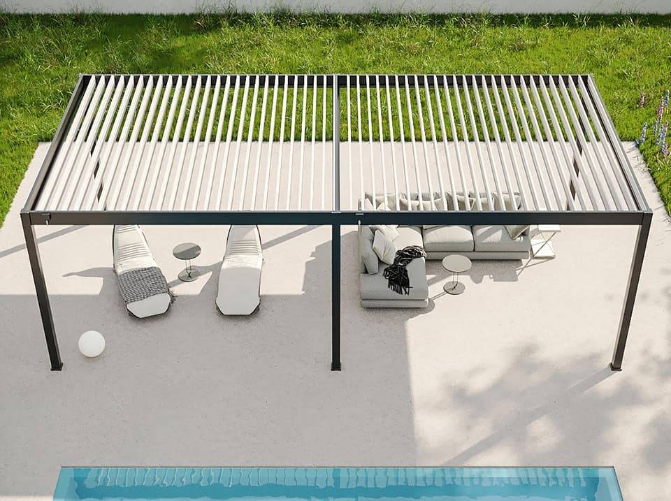 Pergola Bioclimatique Aluminium Autoportée 32m² - 4x8m - Kit LED Inclus - Anthracite - 50 lames en Aluminium a 120 degrés - Imagen 5