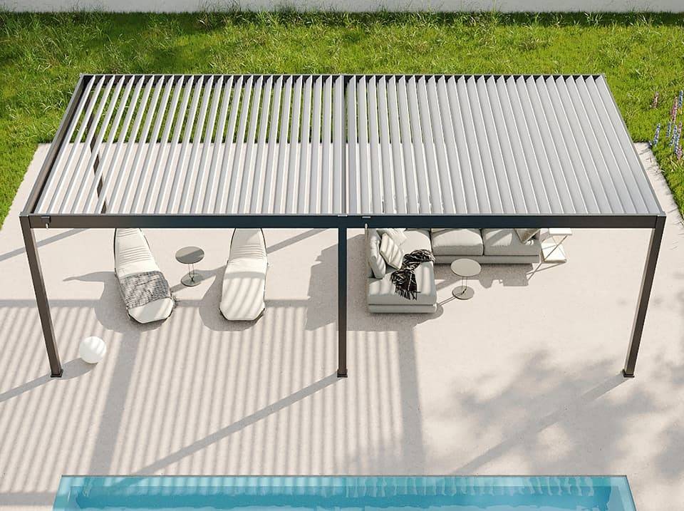 Pergola Bioclimatique Aluminium Autoportée 32m² - 4x8m - Kit LED Inclus - Anthracite - 50 lames en Aluminium a 120 degrés - Imagen 4