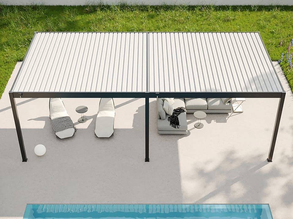Pergola Bioclimatique Aluminium Autoportée 32m² - 4x8m - Kit LED Inclus - Anthracite - 50 lames en Aluminium a 120 degrés - Imagen 3