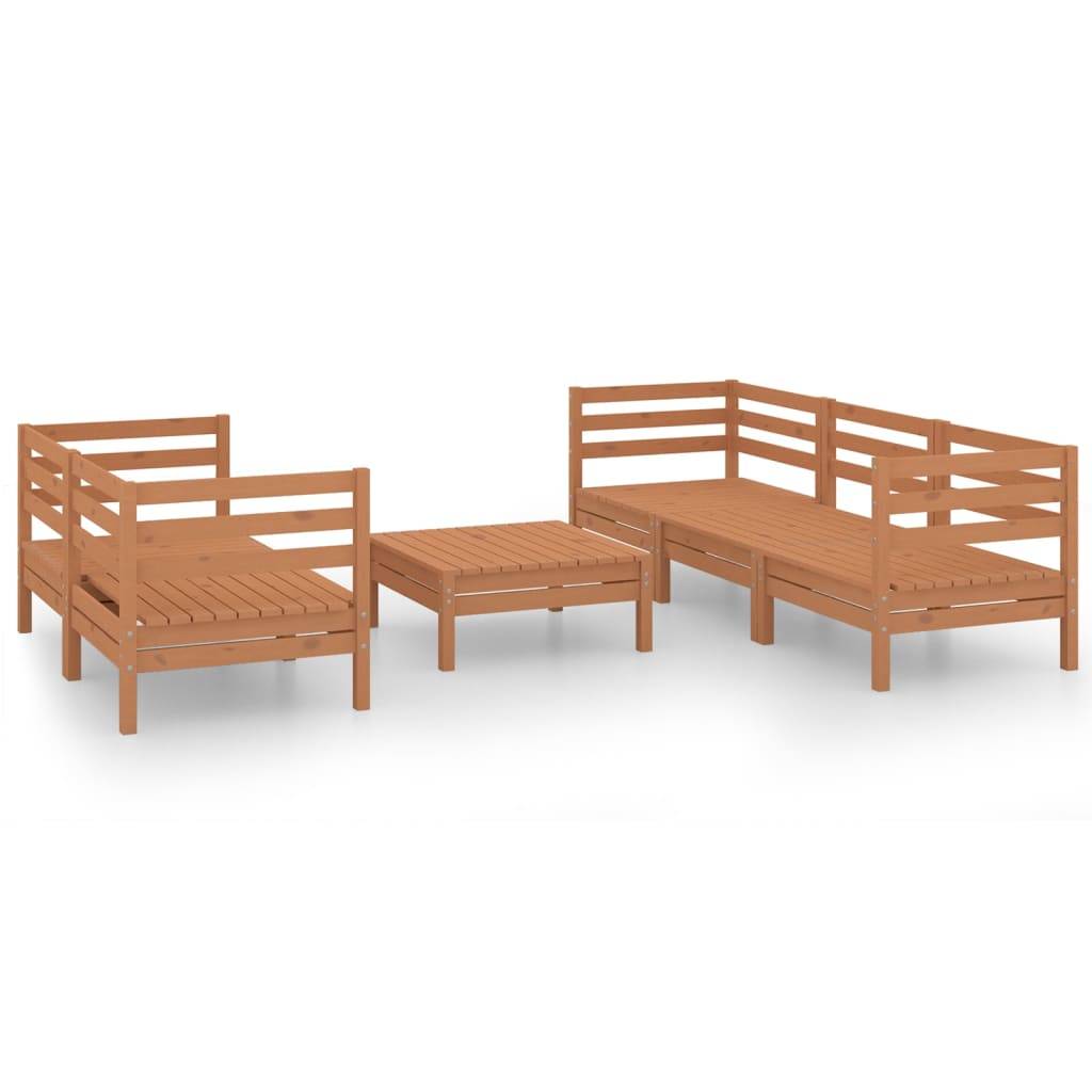 Helloshop26 - Salon de jardin meuble d'extérieur ensemble de mobilier 6 pièces marron miel bois de pin massif - Imagen 1