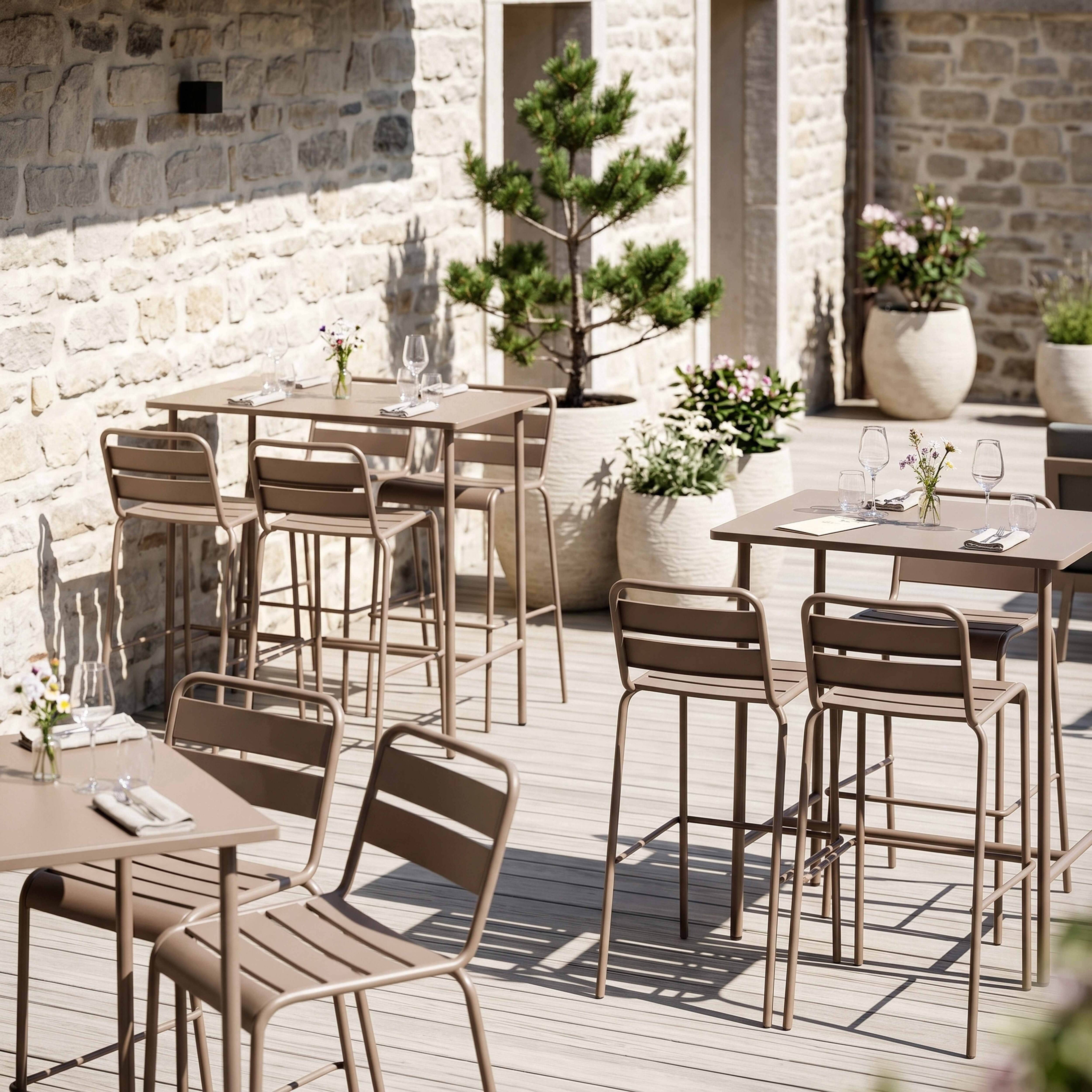 Oviala - Ensemble table haute et 4 chaises de bar en métal taupe Palavas - Oviala - Imagen 4