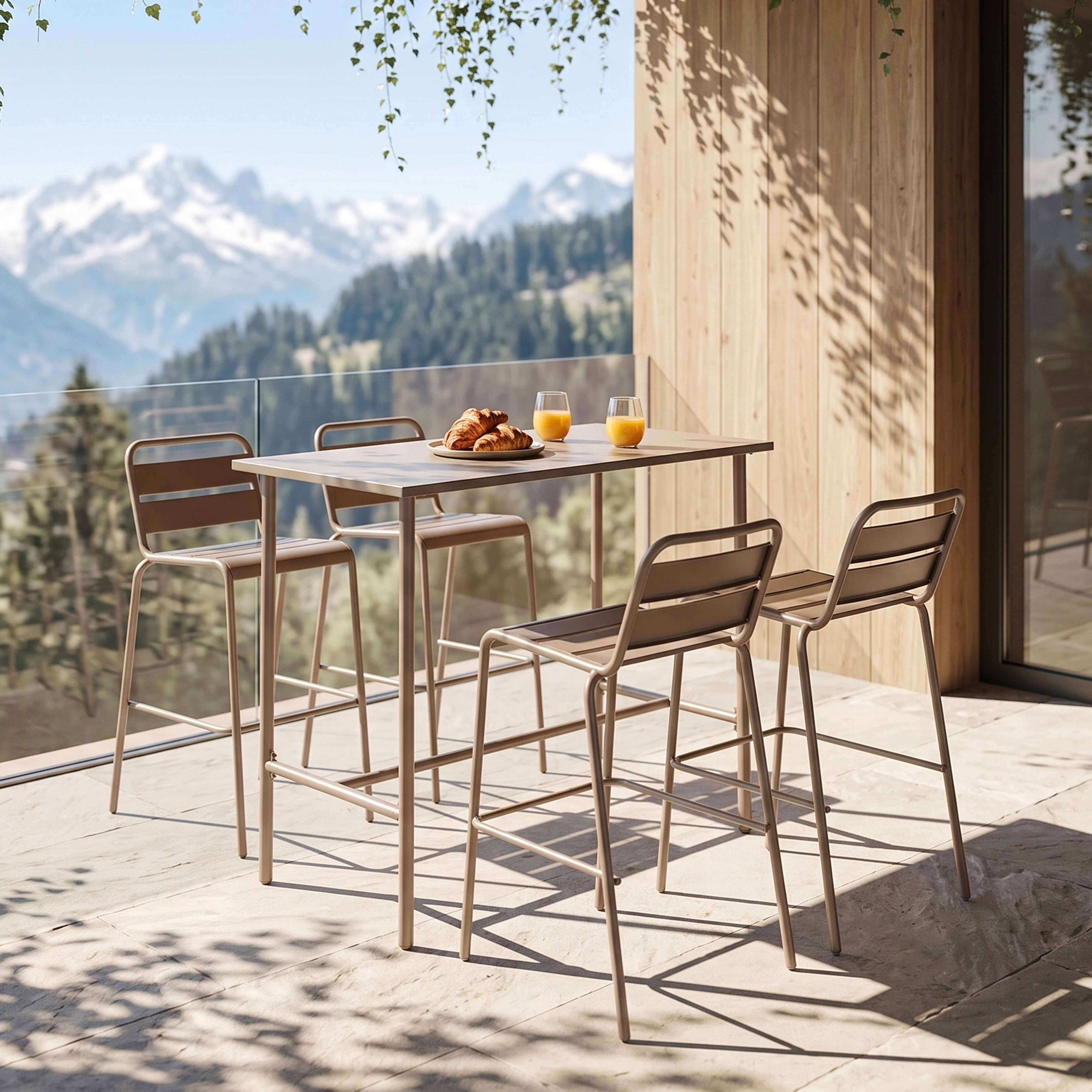 Oviala - Ensemble table haute et 4 chaises de bar en métal taupe Palavas - Oviala - Imagen 2