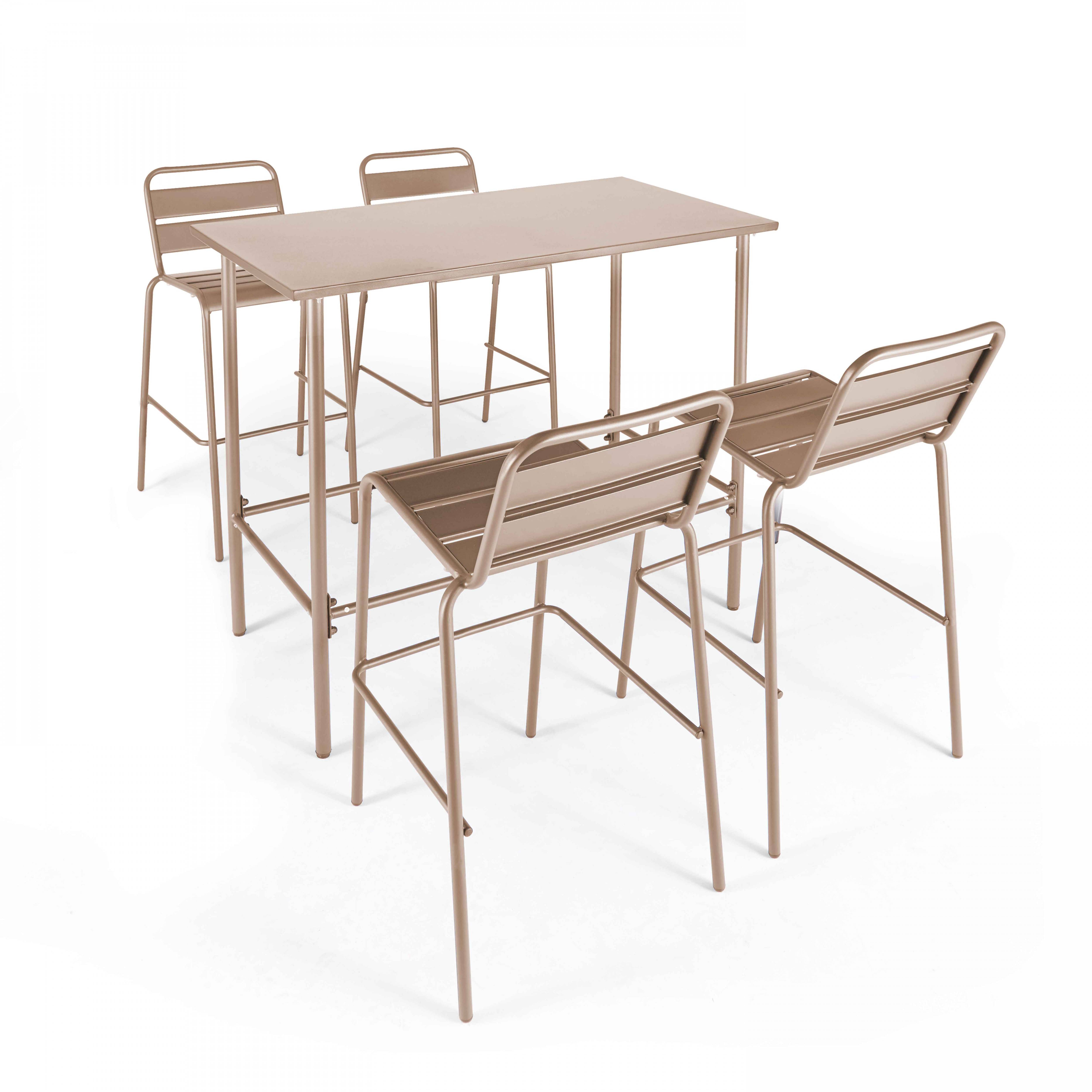 Oviala - Ensemble table haute et 4 chaises de bar en métal taupe Palavas - Oviala - Imagen 1