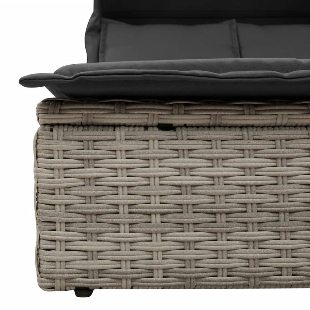 Chaise longue | Transat | Bain de soleil double avec auvent et coussins gris clair rotin - Image 7