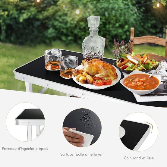 Costway - Table de camping pliante 110 x 38 x 88 cm-en Aluminium,Tissu Oxford-3 Étagères-Sac, Jardin, Noir - Image 2