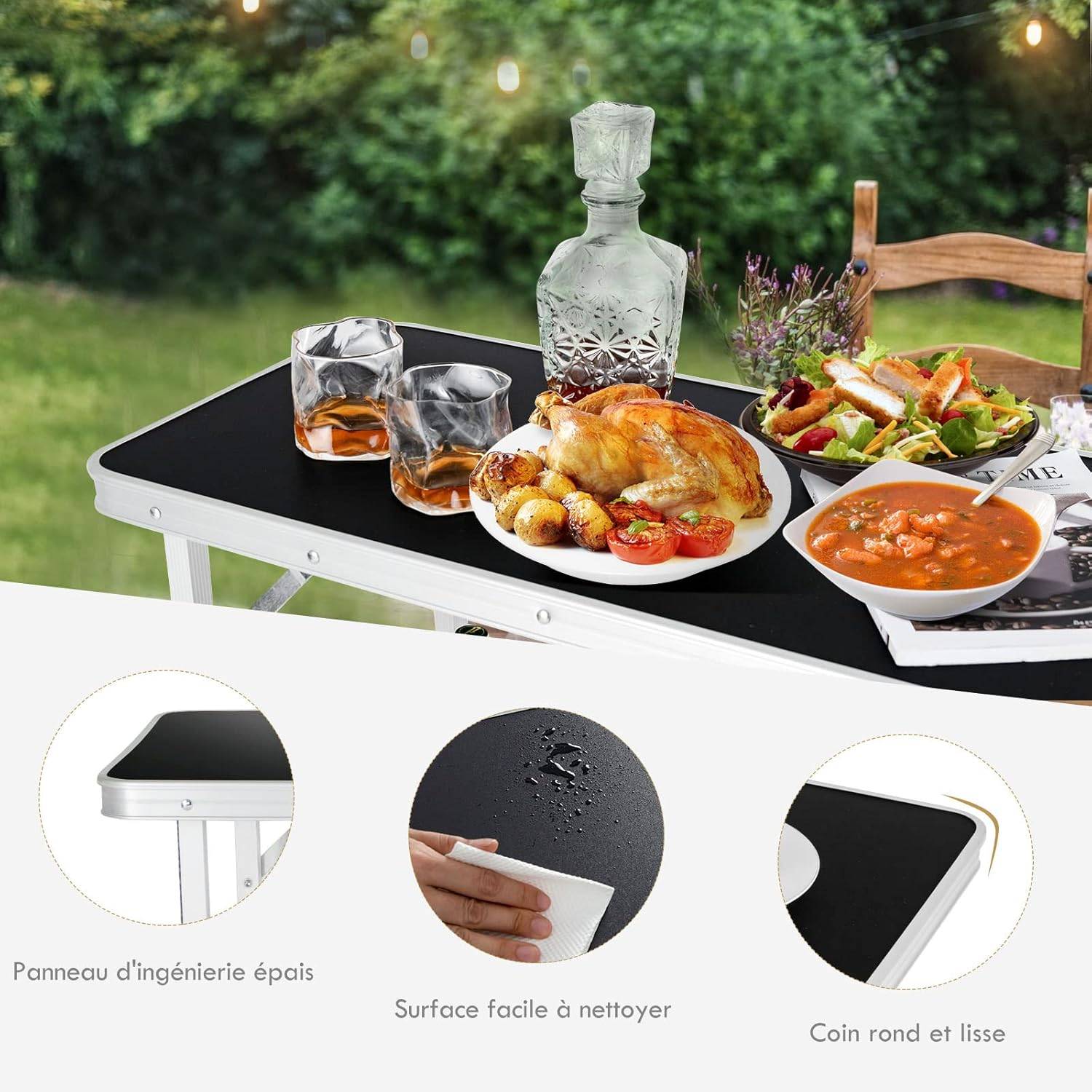 Costway - Table de camping pliante 110 x 38 x 88 cm-en Aluminium,Tissu Oxford-3 Étagères-Sac, Jardin, Noir - Image 2