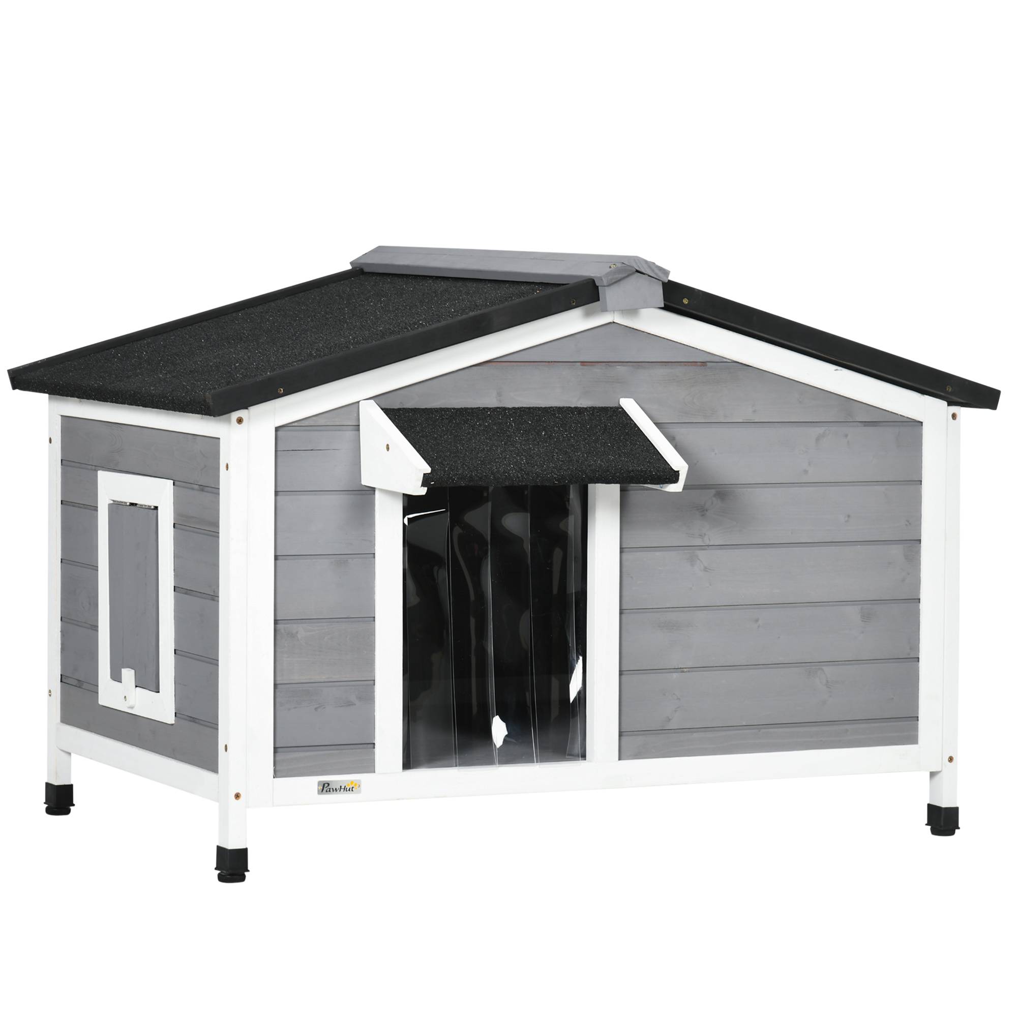 Niche en bois pour chien, maison pour animaux avec toit en asphalte et base amovible, 97 x 72 x 65 cm, grise - Image 1