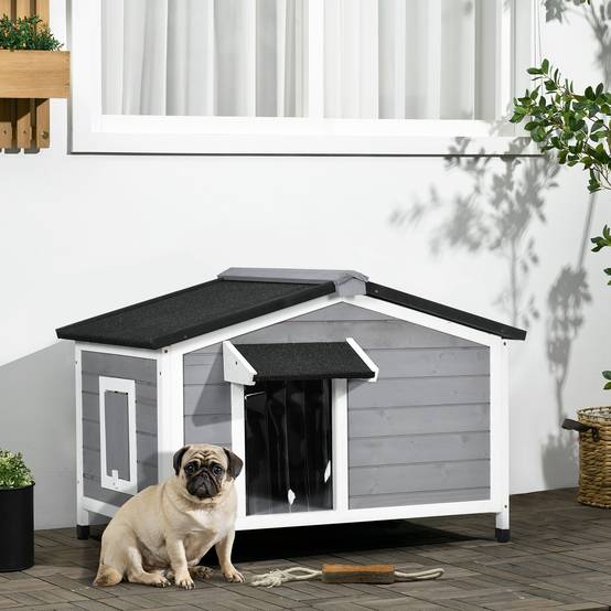 Niche en bois pour chien, maison pour animaux avec toit en asphalte et base amovible, 97 x 72 x 65 cm, grise - Image 4