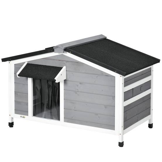 Niche en bois pour chien, maison pour animaux avec toit en asphalte et base amovible, 97 x 72 x 65 cm, grise - Image 2