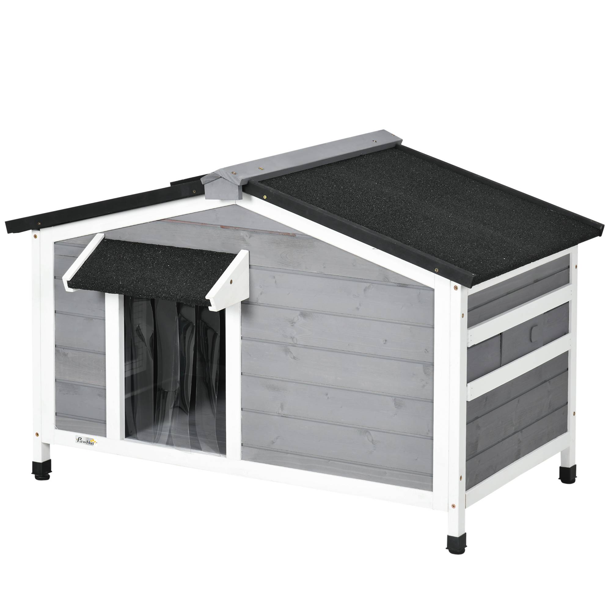 Niche en bois pour chien, maison pour animaux avec toit en asphalte et base amovible, 97 x 72 x 65 cm, grise - Image 2