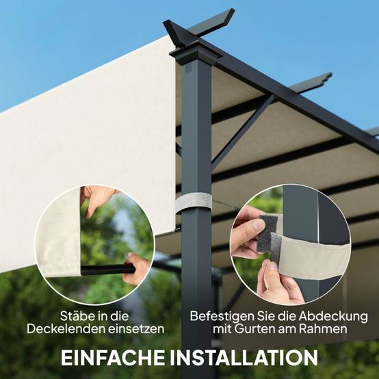 Toile de rechange pergola Polyester Jardin Terrasse Anti-UV 4,88x1,22m Blanc Crème - ComfortXL Outdoor Living - Image 6