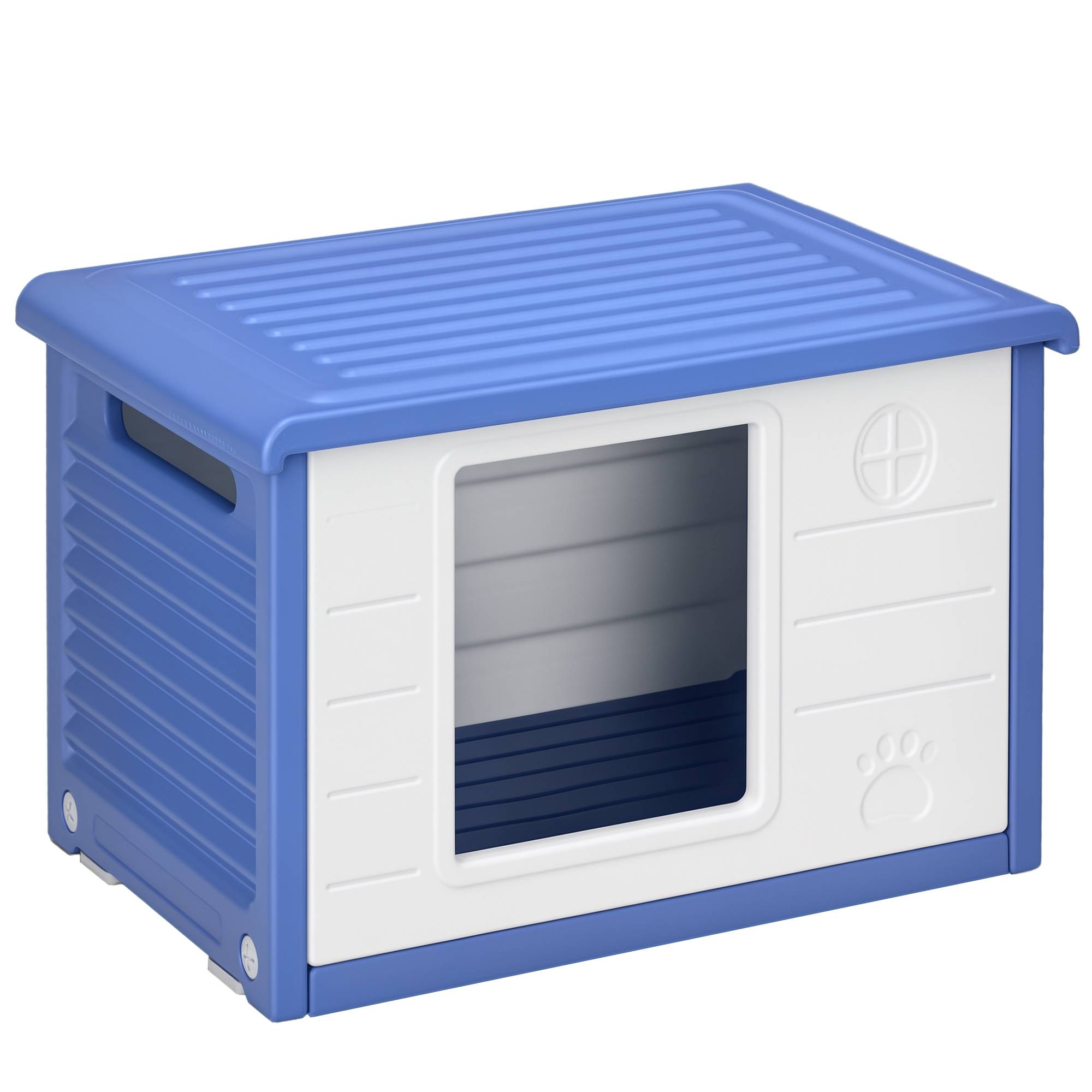 Sans Marque - Niche pour chien extérieure en plastique maison pour chiens avec bouches d'aération bleu et blanc