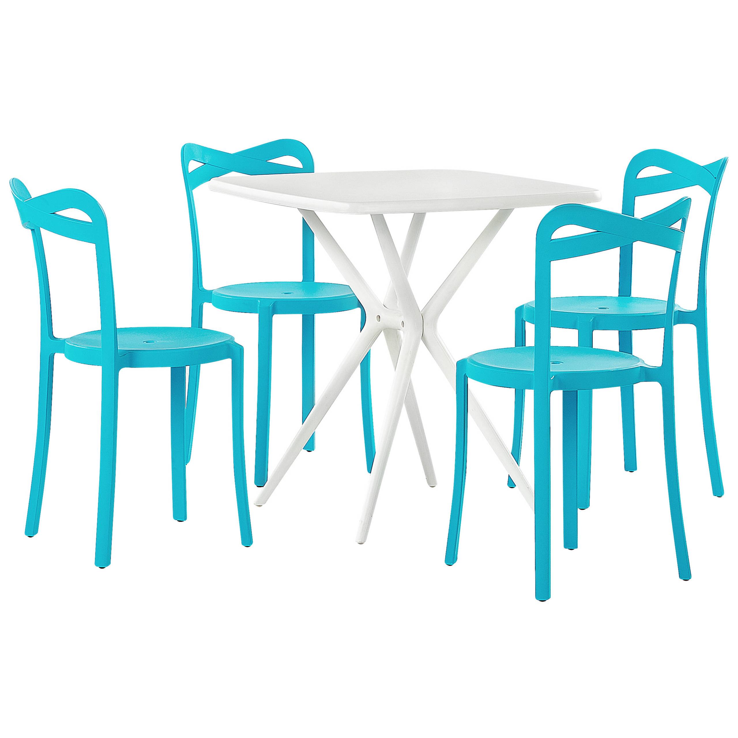 Beliani - Salon de Jardin Blanc et Bleu Synthétique à 4 Places Table Carrée Légère pour Extérieur Moderne - Imagen 1
