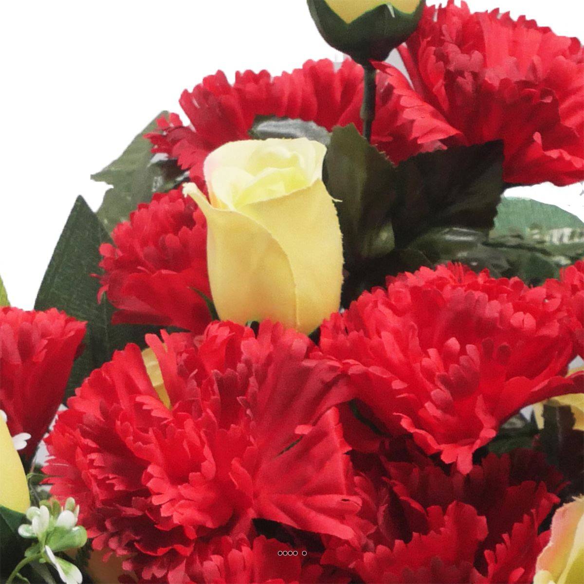 Artificielles - Jardinière funéraire devant de tombe de fleurs artificielles roses et oeillets Rouge - couleur: Rouge 755 - Imagen 3