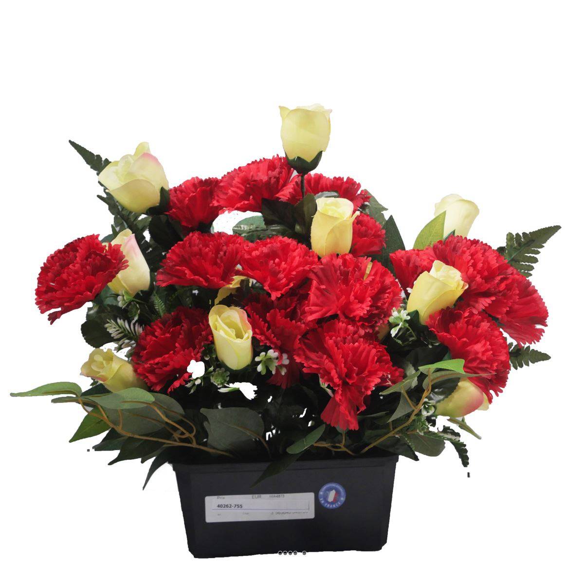 Artificielles - Jardinière funéraire devant de tombe de fleurs artificielles roses et oeillets Rouge - couleur: Rouge 755 - Imagen 2