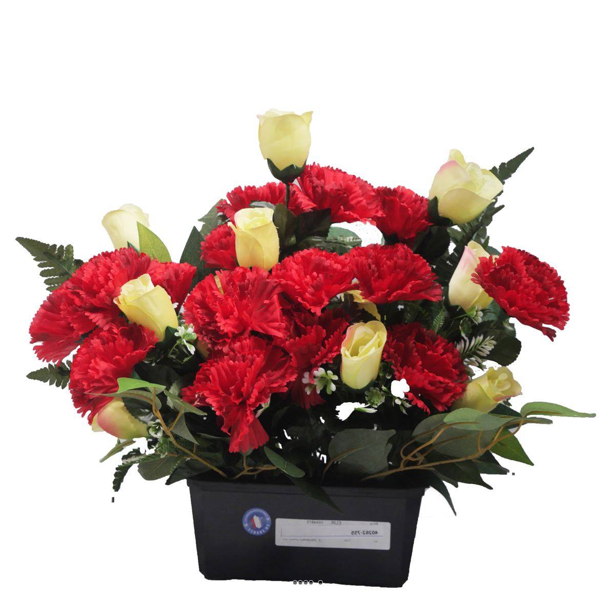 Artificielles - Jardinière funéraire devant de tombe de fleurs artificielles roses et oeillets Rouge - couleur: Rouge 755 - Imagen 1