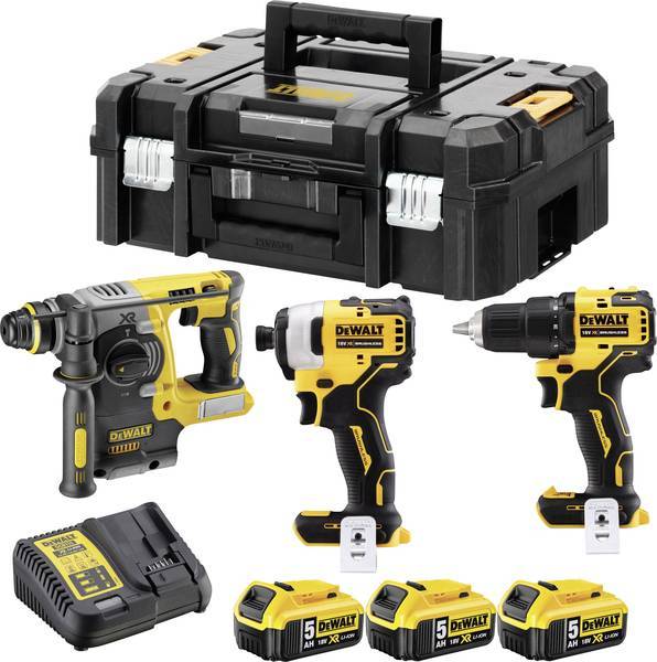 Kit 3 Outils XR 18V 5Ah Li-Ion brushless - spécial perçage - DEWALT - avec 3 batteries 18V 5.0Ah, chargeur - coffret - DCK377P3T - Image 1
