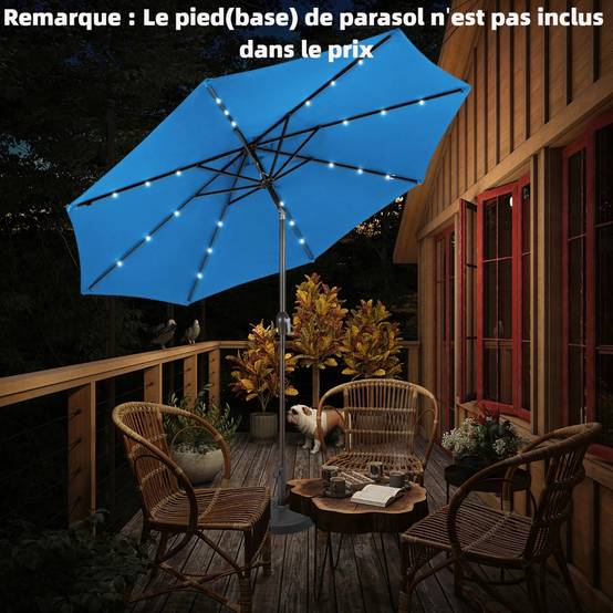 Parasol Inclinable Dia. 300 cm avec 24 Lumières LED Dolaire en Scier Toile Polyester pour Jardin et Terrasse Bleu - Image 3