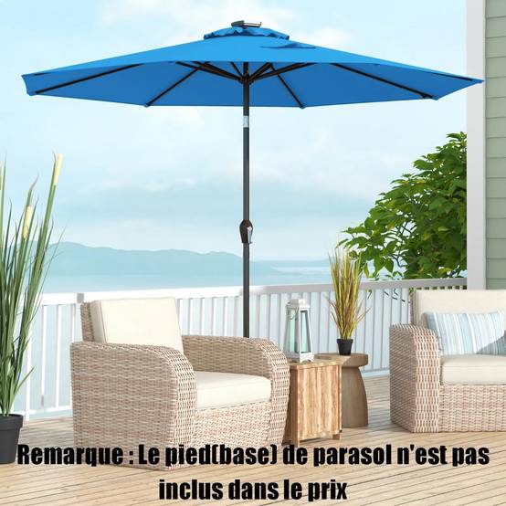 Parasol Inclinable Dia. 300 cm avec 24 Lumières LED Dolaire en Scier Toile Polyester pour Jardin et Terrasse Bleu - Image 2