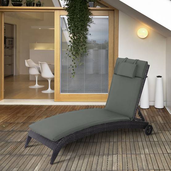 PANGIVO - Coussin de chaise longue avec oreiller, polyester et fibre de coton, gris, 198 x 53 x 5 cm - PANGIVO - Image 2
