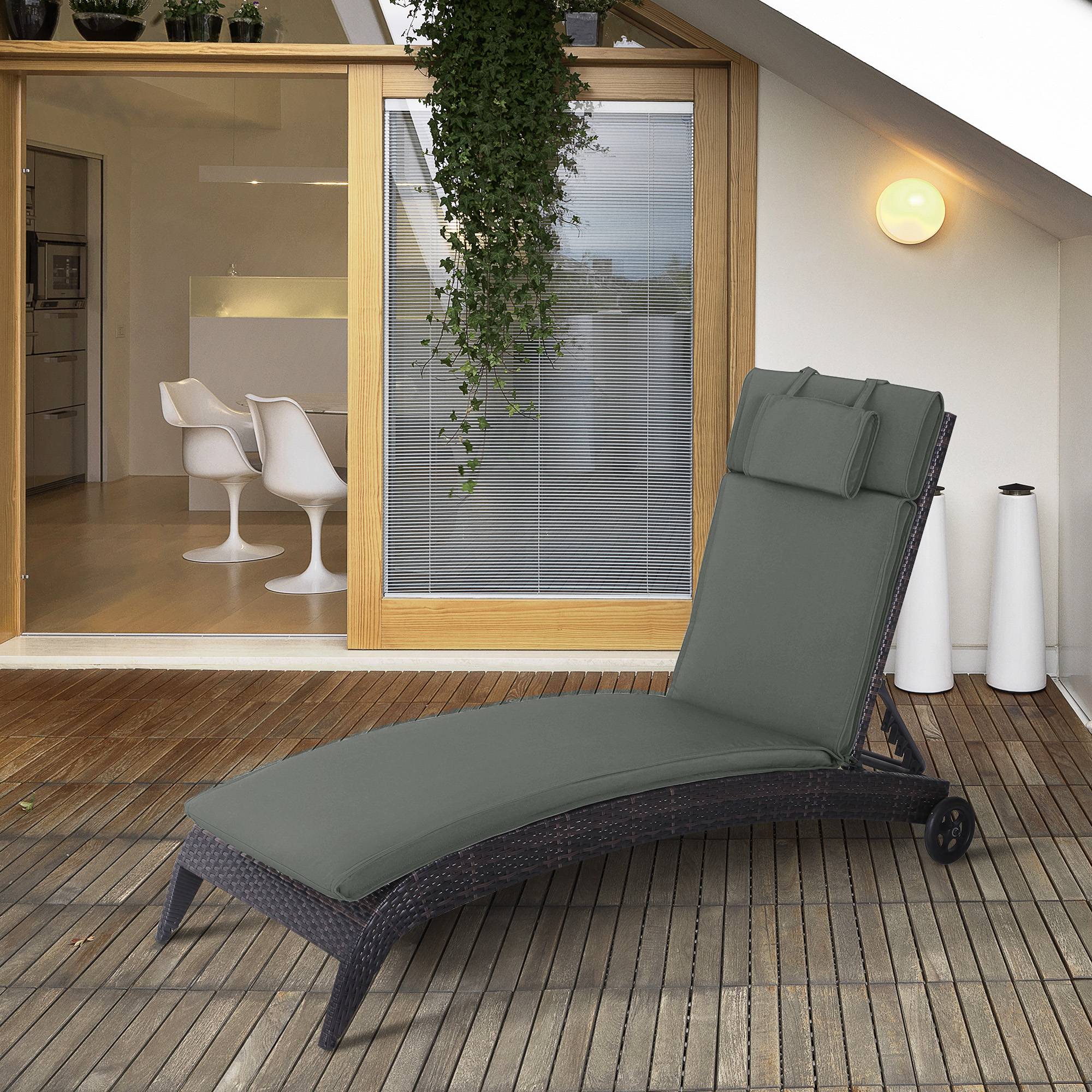PANGIVO - Coussin de chaise longue avec oreiller, polyester et fibre de coton, gris, 198 x 53 x 5 cm - PANGIVO - Image 2