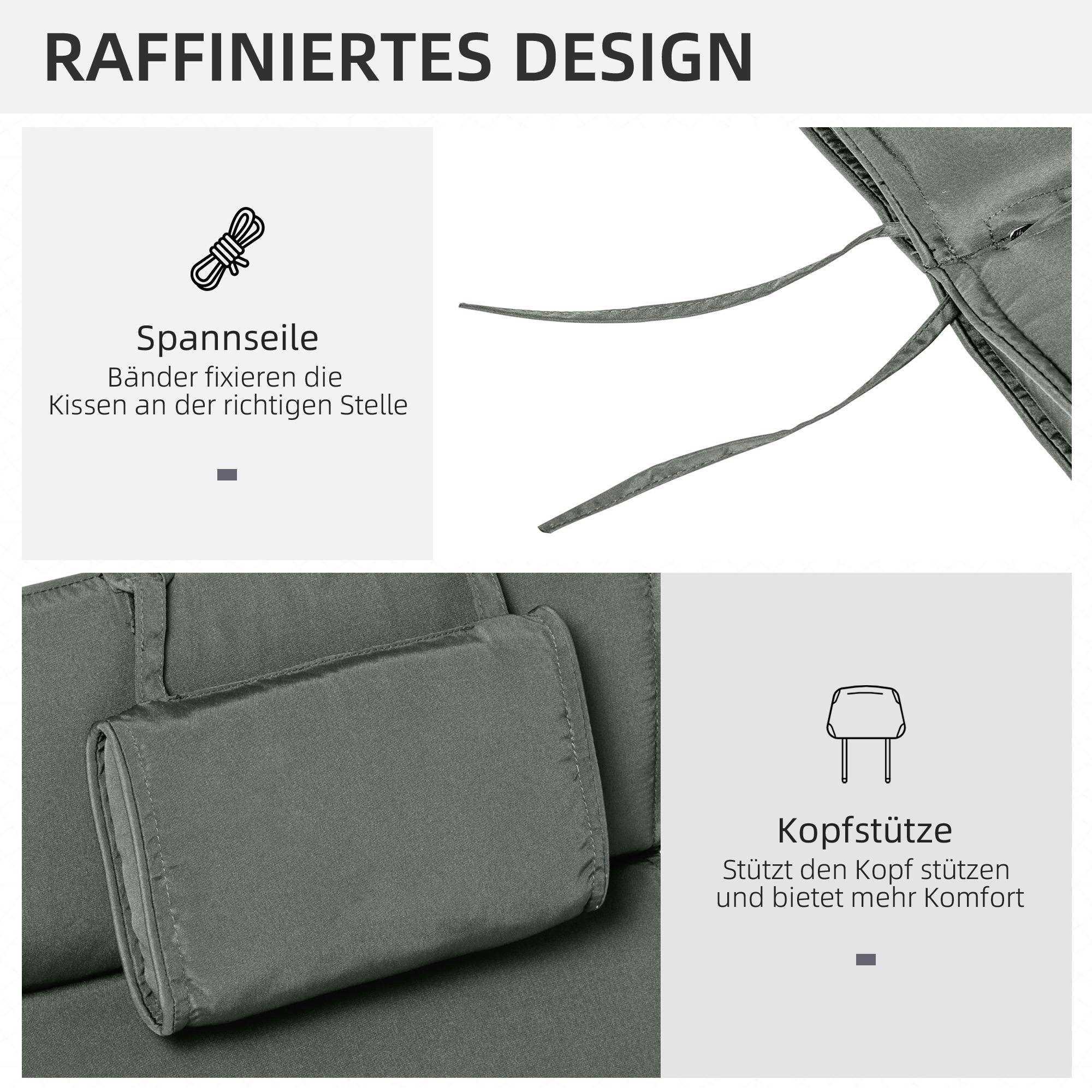 PANGIVO - Coussin de chaise longue avec oreiller, polyester et fibre de coton, gris, 198 x 53 x 5 cm - PANGIVO - Image 5