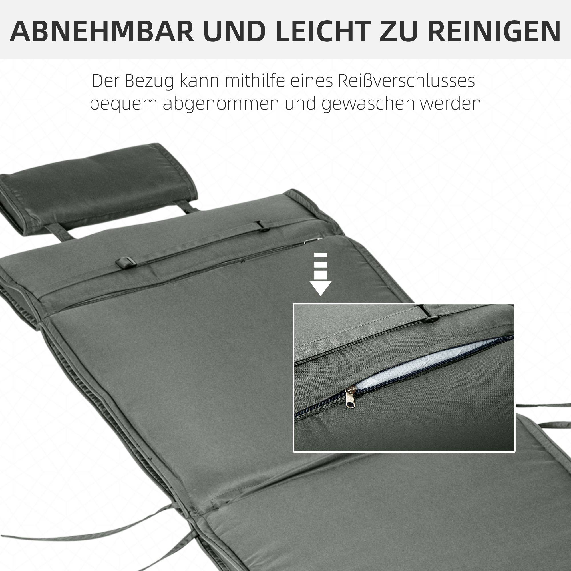 PANGIVO - Coussin de chaise longue avec oreiller, polyester et fibre de coton, gris, 198 x 53 x 5 cm - PANGIVO - Image 6