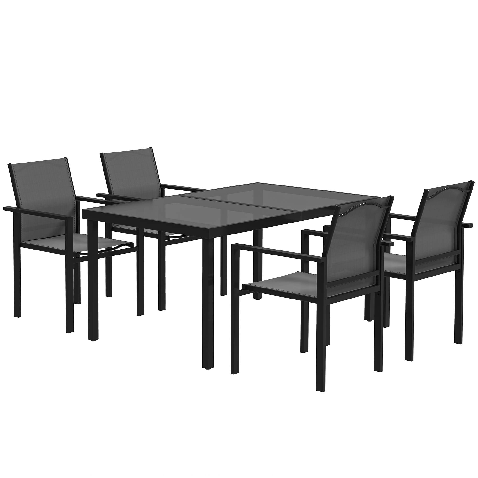 Outsunny - Table de jardin extérieure avec 4 chaises empilables plateau en verre trempé 140 cm - noir - Outsunny