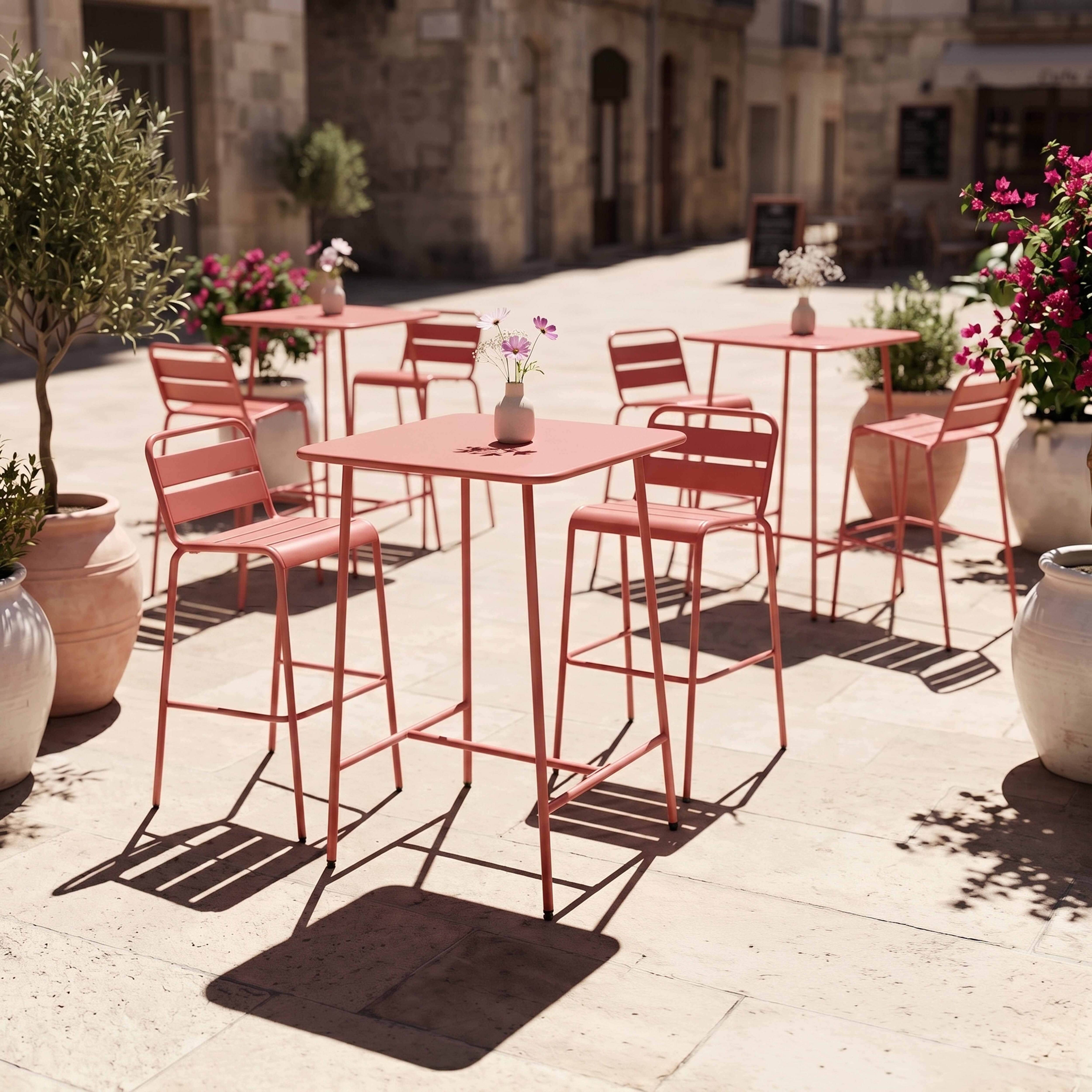 Oviala - Ensemble table de bar et 2 chaises hautes en métal argile Palavas - Oviala - Imagen 4