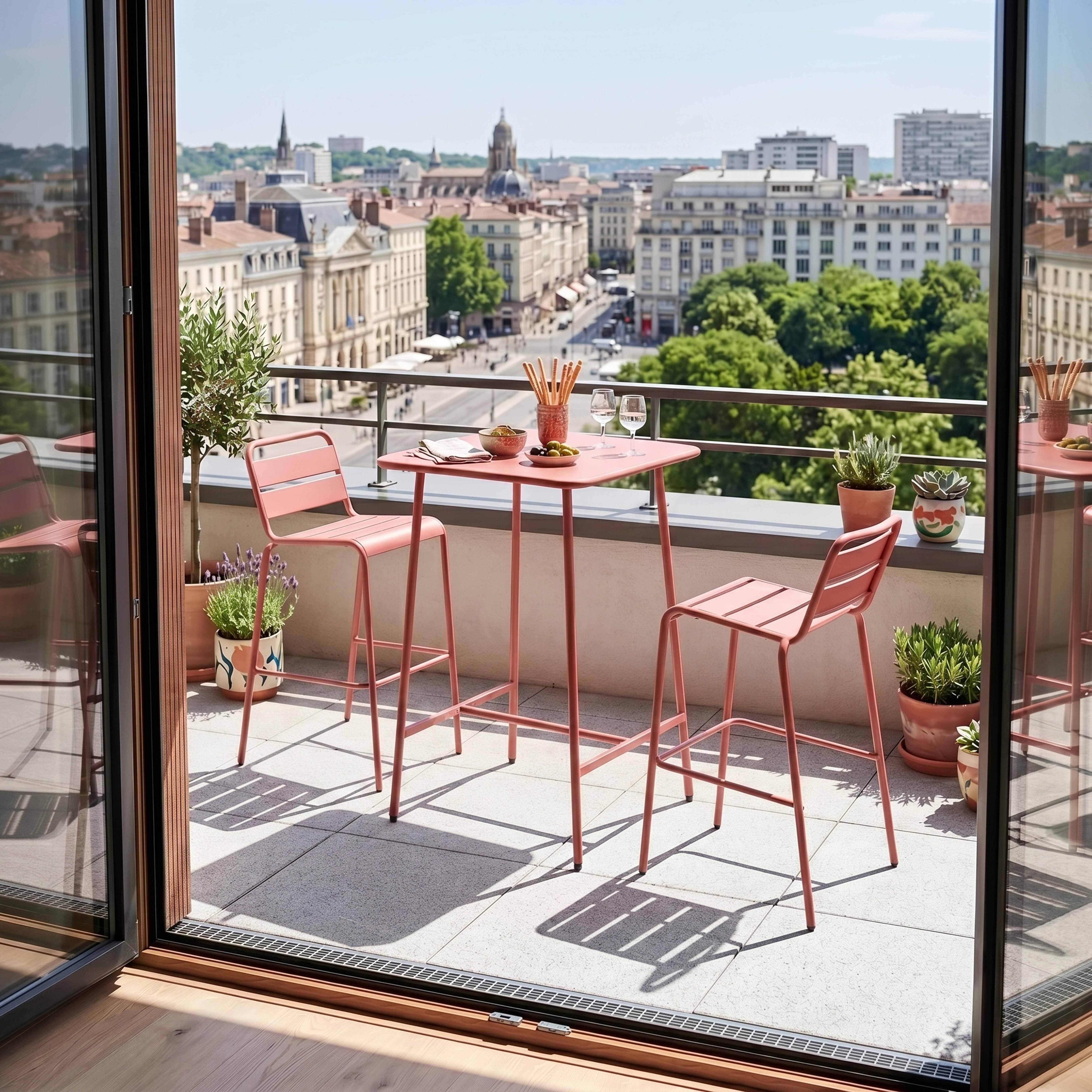 Oviala - Ensemble table de bar et 2 chaises hautes en métal argile Palavas - Oviala - Imagen 2