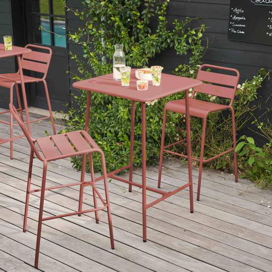 Oviala - Ensemble table de bar et 2 chaises hautes en métal argile Palavas - Oviala - Imagen 6
