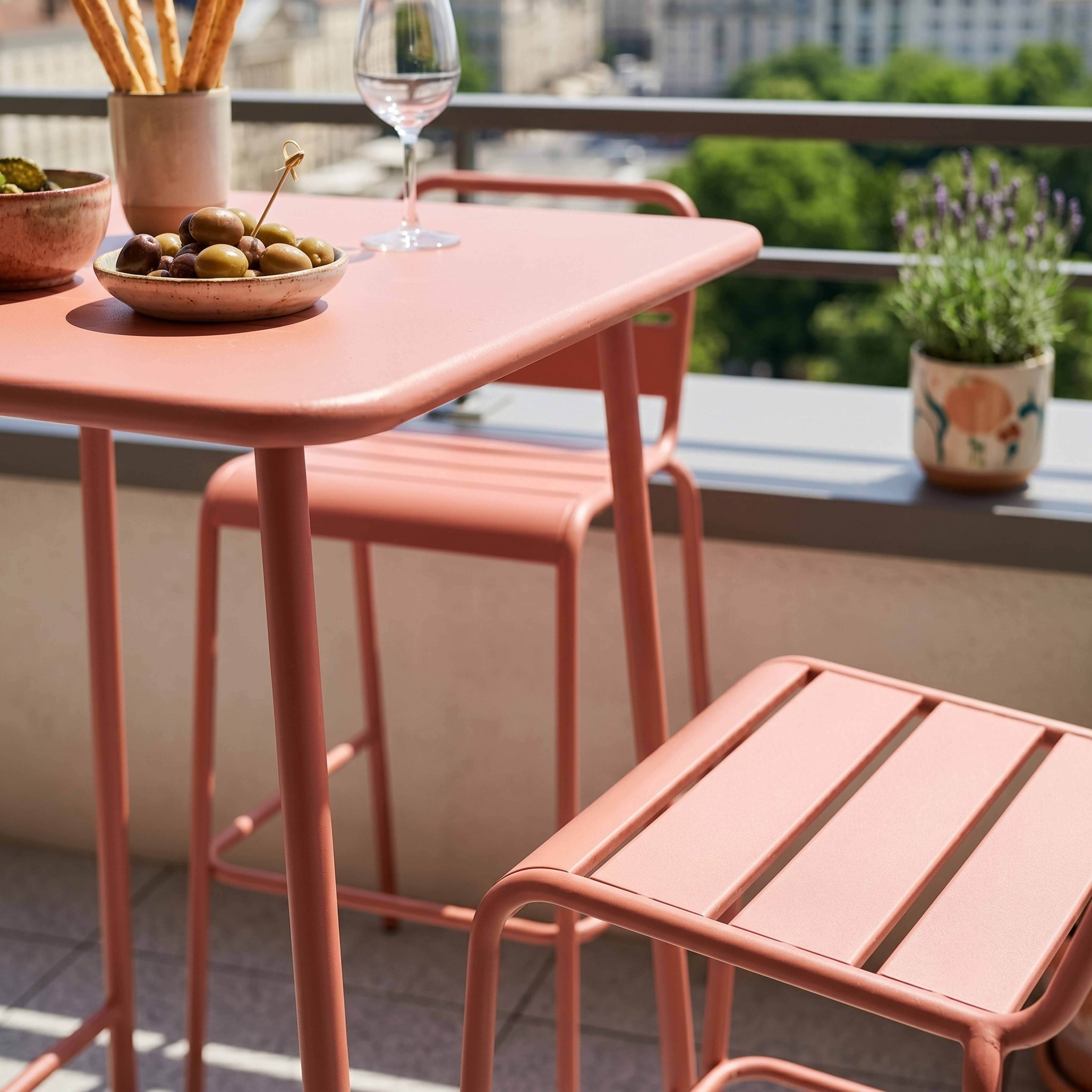 Oviala - Ensemble table de bar et 2 chaises hautes en métal argile Palavas - Oviala - Imagen 3